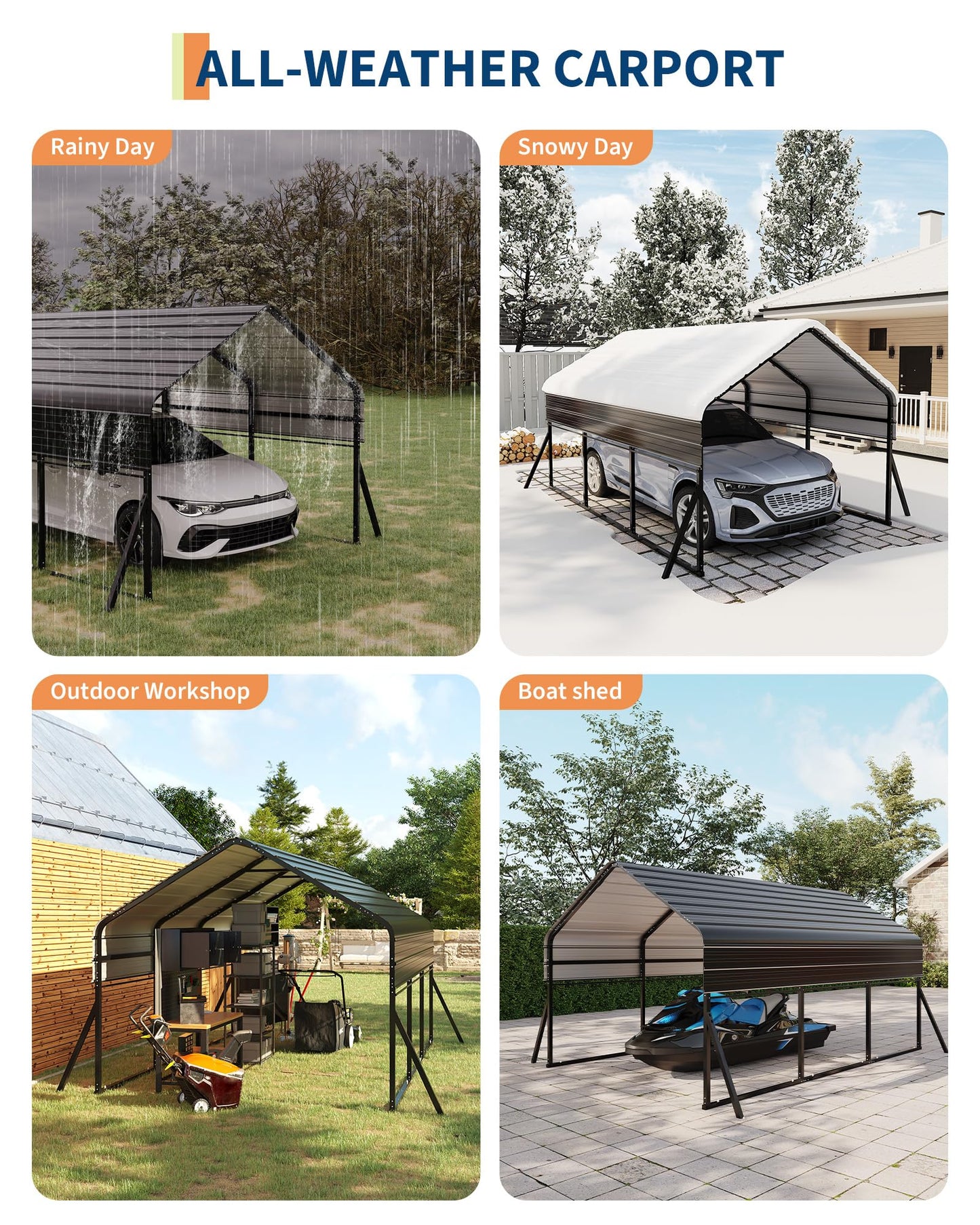 10x15 FT Heavy Duty Metal Carport Kit, Reinforced Frame with Anchors, for Trucks, Boats, RV, Tractor, 100MPH Wind & 35PSF Snow Rating, Easy Assembly