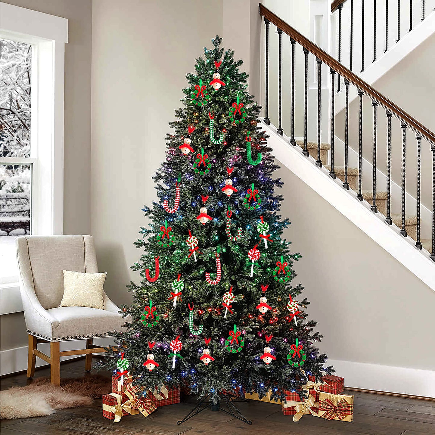luck sea 40PCS Christmas Crafts Beaded Ornament Kit - Including 10 PCS Snowman,12 PCS Wreath,8PCS Candy Cane,10PCS Lollipop, Xmas Holiday Party Tree Favor Decorations