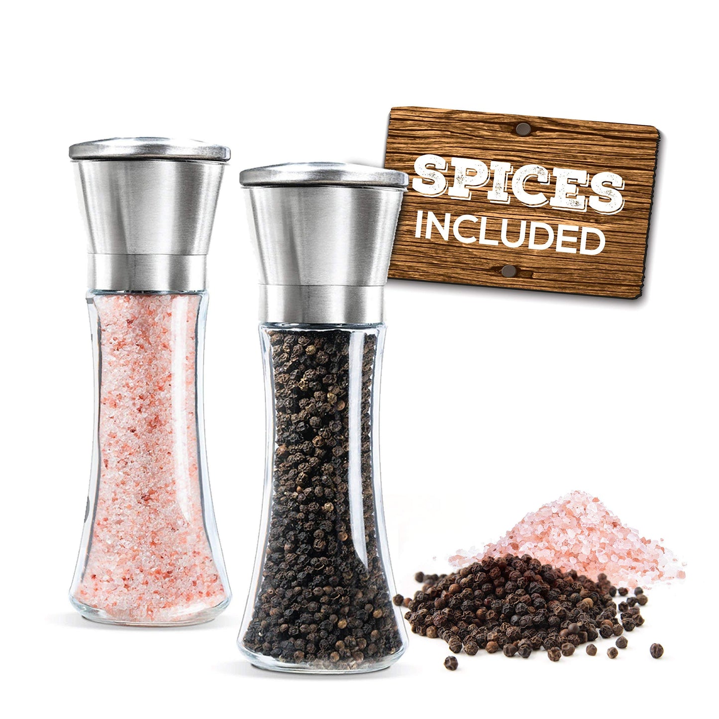 Intoeffect -Salt and Pepper Grinder Set of 3 - Salt and Pepper Shakers with Adjustable Coarseness -Salt and Pepper Shakers, Adjustable Ceramic Sea Salt Grinder & Pepper Grinder