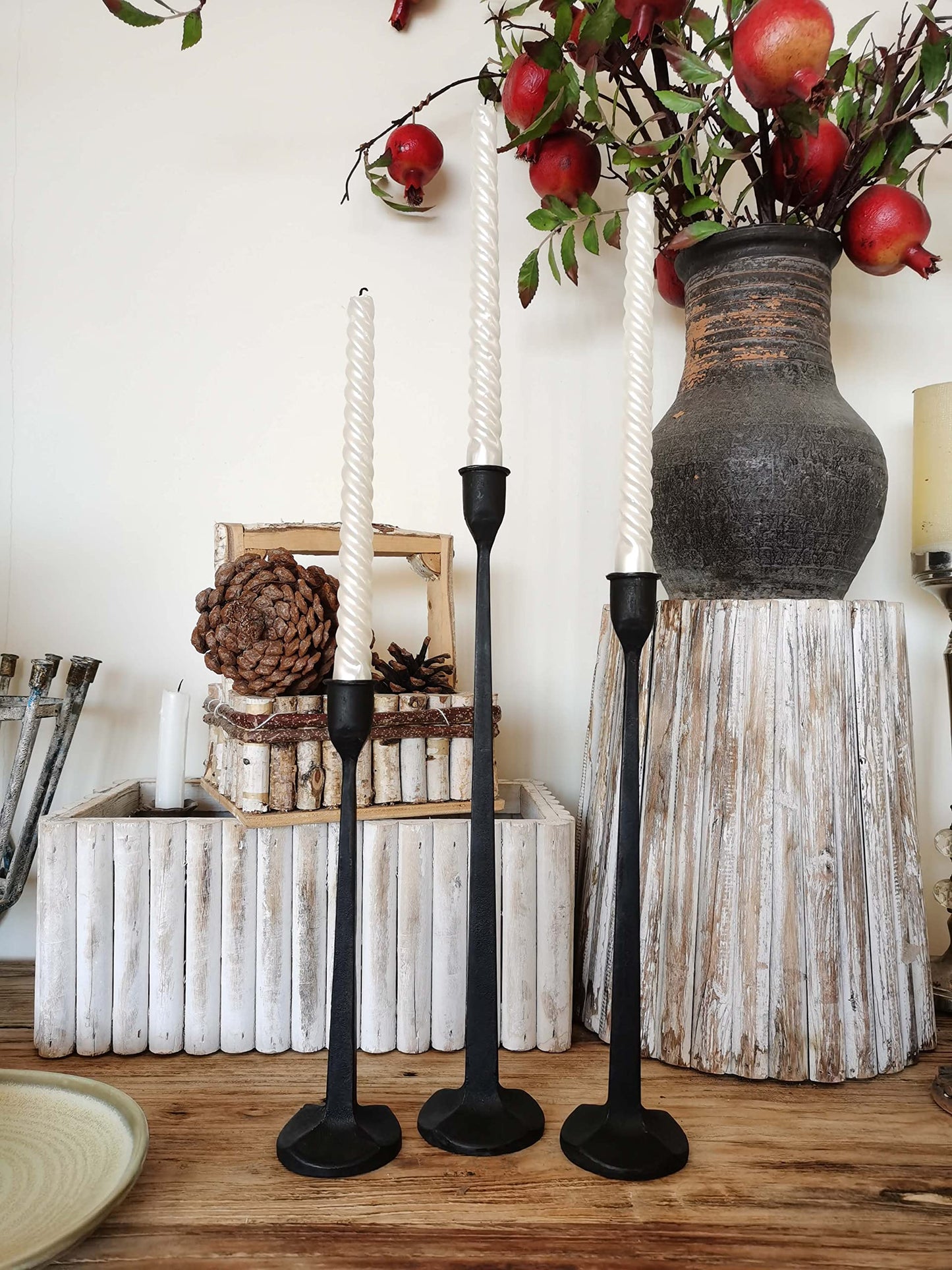 Iron Taper Candle Holder - Decorative Candle Stand - Candlestick Holder for Wedding, Dinning, Party, Set 3 (Black)