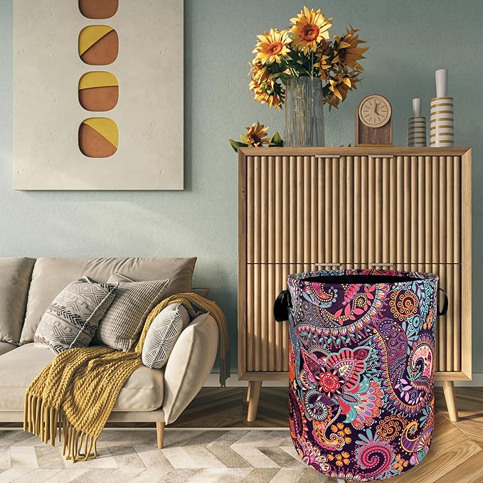 Mandala Paisley Laundry Hamper Retro Boho Colorful Laundry Basket