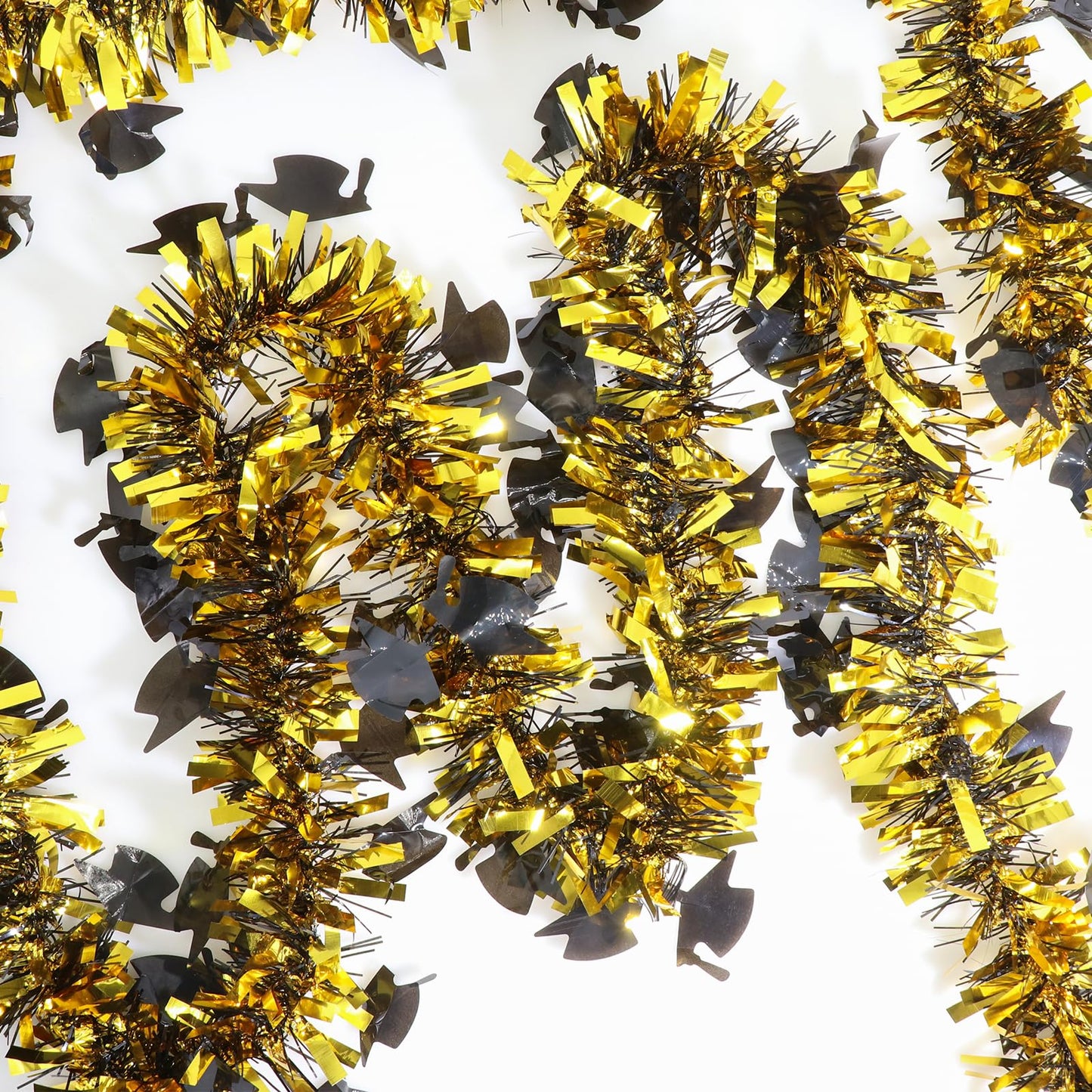 50 Feet Graduation Cap Tinsel Garland,Black Gold Shiny Metallic Foil Tinsel Graduate Hanging Ornament for Home School Class Party Wall Decorations