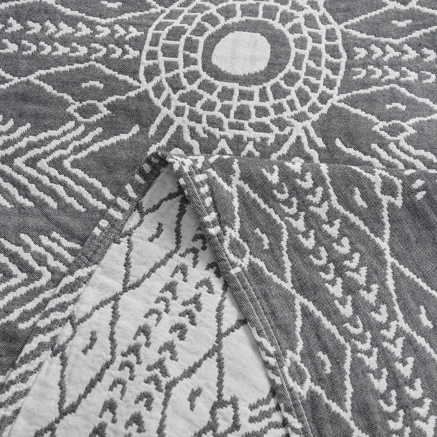 JINCHAN Boho 100% Cotton Muslin Blanket 3-Layer Twin Size Geometric Lightweight Reversible Soft Cozy Throw for Couch Sofa Bed All Season Coverlet Ideal Gift Bedroom Living Room Decor Grey 60x80 Inches