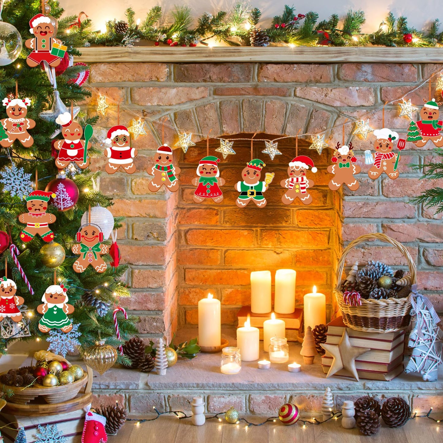 Frienda 48 Set Christmas Gingerbread Craft Kit Make a Gingerbread Man Ornament Stickers Bulk DIY Arts and Crafts for Xmas Tree Decoration Fun Christmas Party Favors Home Game Activities