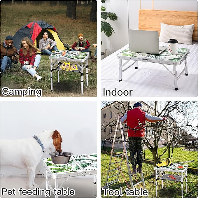 Folding Camping Table 2ft Portable Picnic Table Adjustable Height Small Card