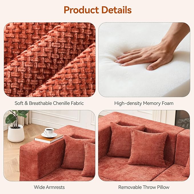 MONVANE Modular Sectional Sofa, Oversized 8 Seat Convertible U Shaped Couch