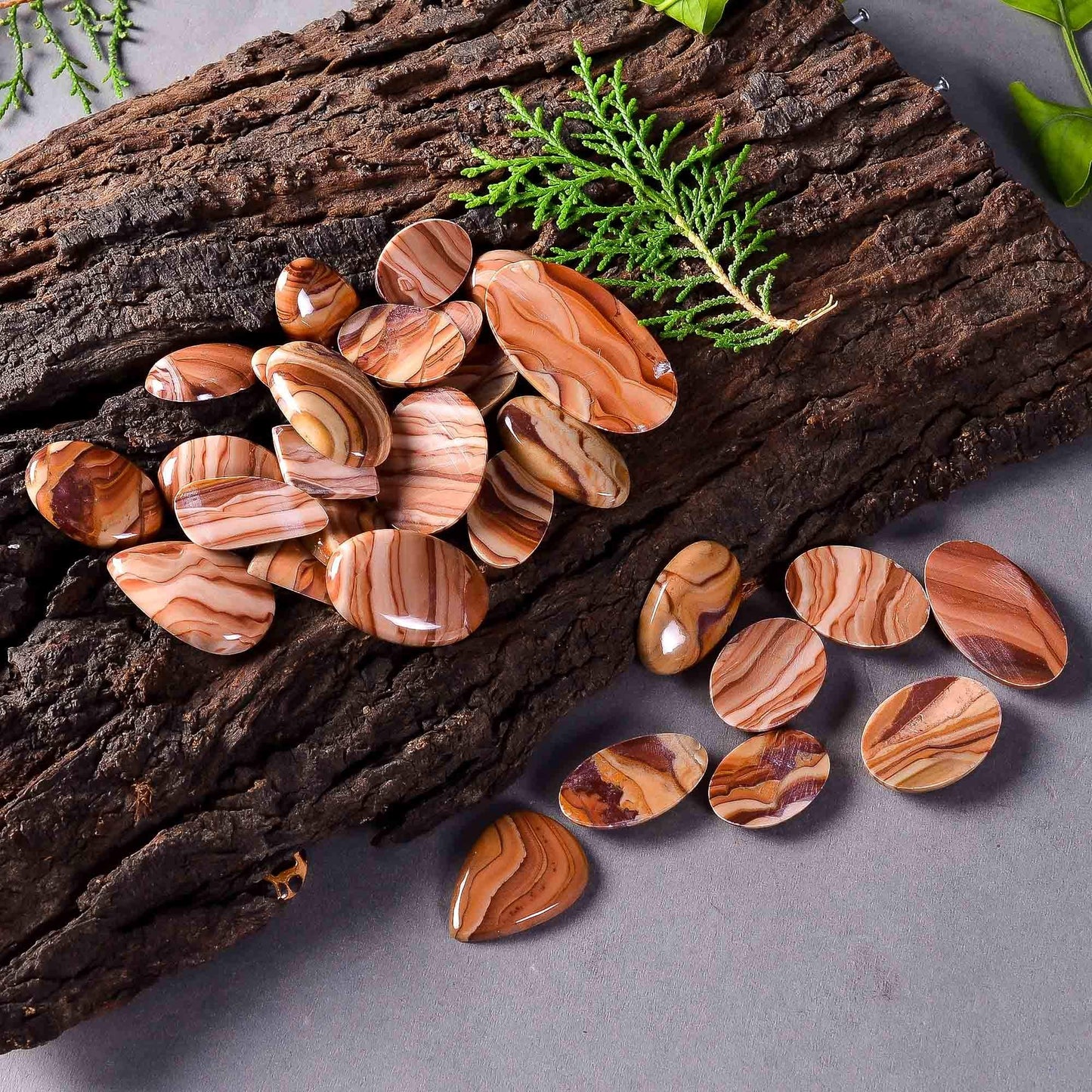 Gemkora 100 carats, Natural Wood Dolomite Gemstone Cabochons Wholesale Lot for Jewelry Making, Loose Gemstone, Polished Specimen, DIY, Wire Wrapping, Healing Crystals, Bulk Gemstone Deal