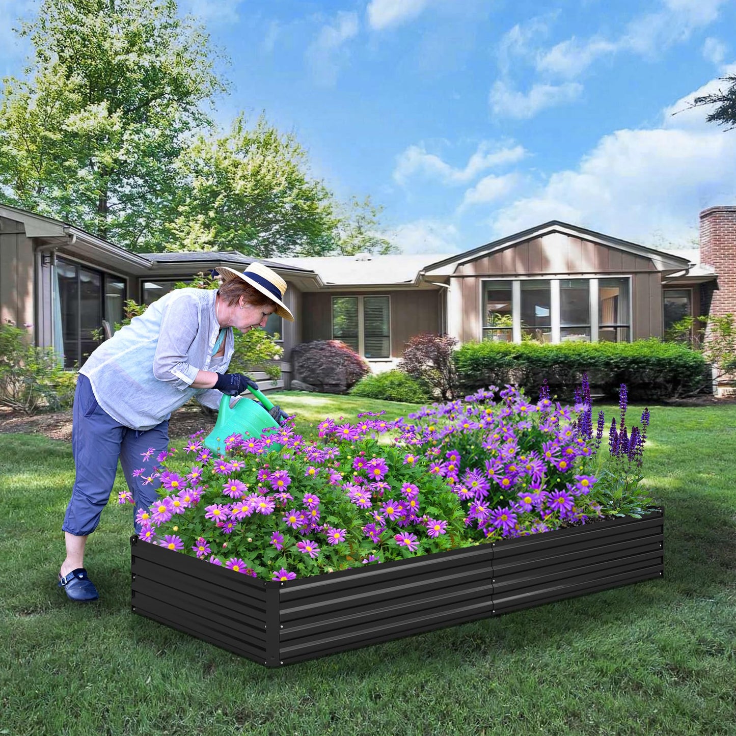 Foxlang 12x4x1ft(2 Pack) Galvanized Raised Garden Bed,Outdoor Planter Box Metal Patio Kit Planting Bed for Vegetables Flowers Herb,Black