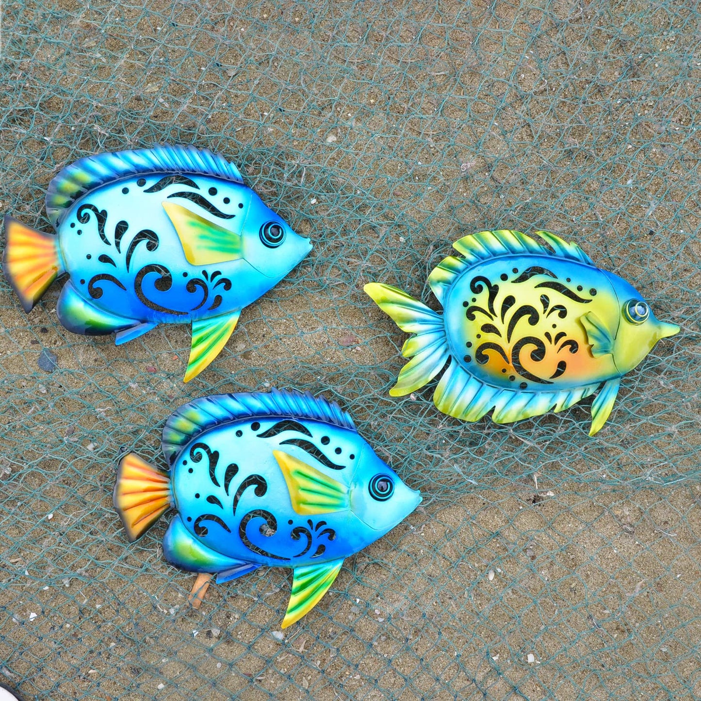 wotieuns Metal Fish Wall Decorative Wall Art Tropical Fish Sculpture Suitable for Outdoor Bathroom Swimming Pool Hanging Decorative Terrace Living Room Beach Coastal Navigation Decor