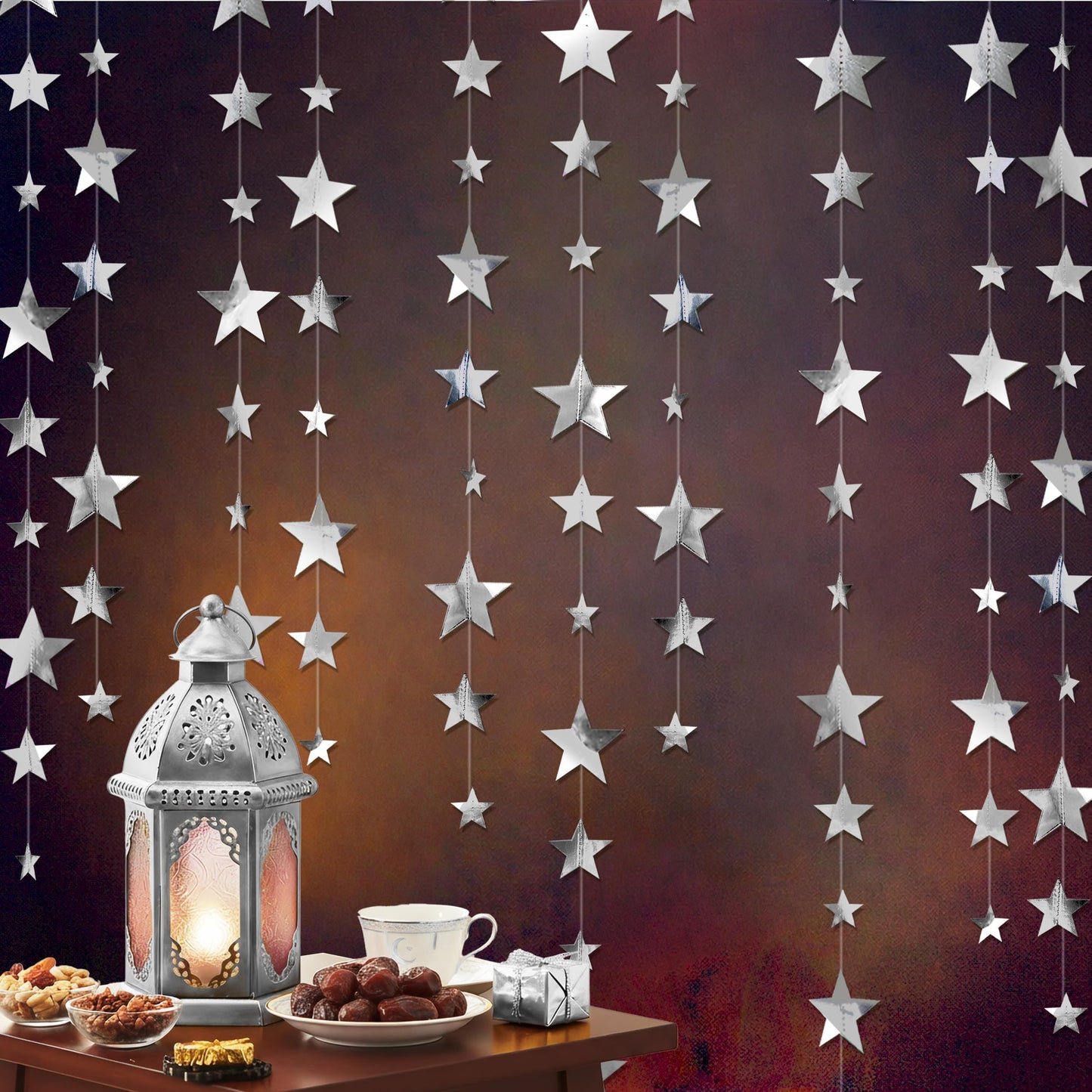Cheerland 156ft Silver Star Garland Star Party Decorations Hanging Stars Prom Decoration 2026 Graduation Decor Paper Stars Streamer Banner Backdrop Shiny Starry Night Twillight Birthday Party Supplies