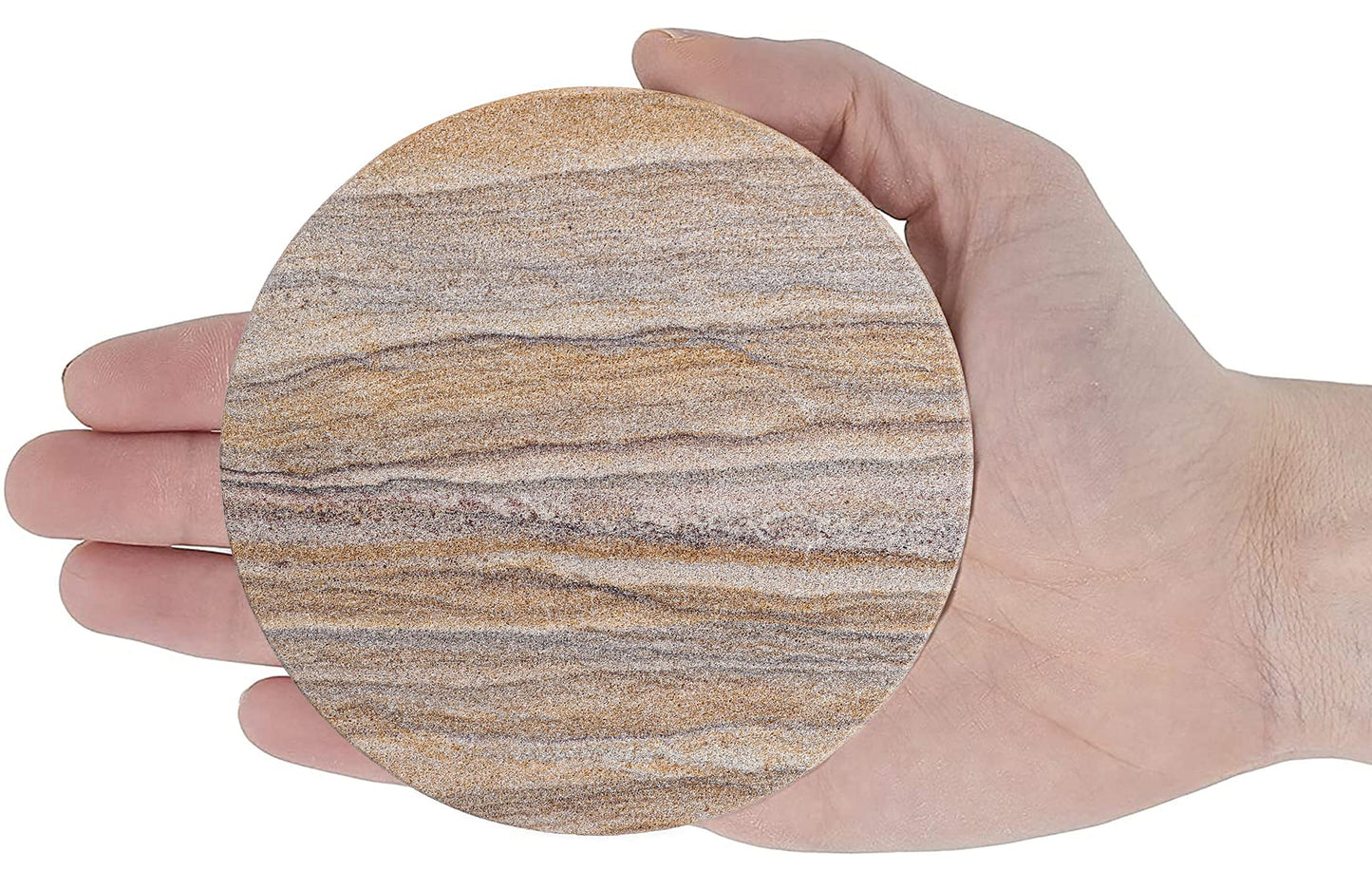 Marbco Sandstone Water Absorbent Hand Crafted Round Coasters for Drinks - 4 Inches Wide Thirsty Stone Bar/Drink Coasters- Made from Rainbow Sandstone (Set of 6 Without Holder)