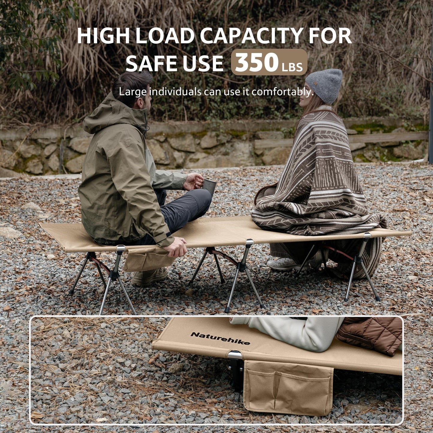 Naturehike ArmyWild Folding Camping Cot, Height Adjustable Ultralight Widen Backpacking Cot, Portable Camping Bed for Camping Hiking Travel Home(Upgraded Khaki)