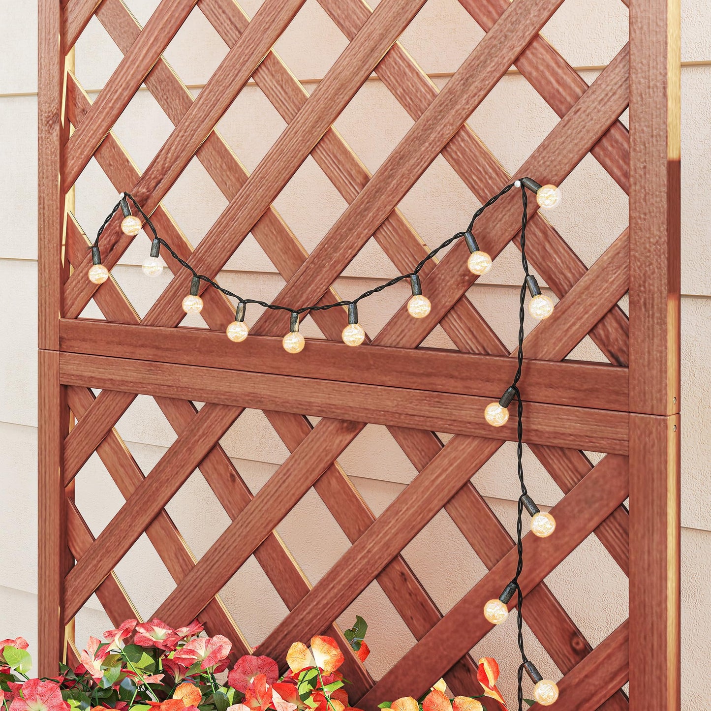 Outsunny Wooden Raised Garden Bed with Trellis, 59" Outdoor Planter Box with Drainage Holes, Planter Raised Bed for Climbing Vine Plants Flowers, Orange