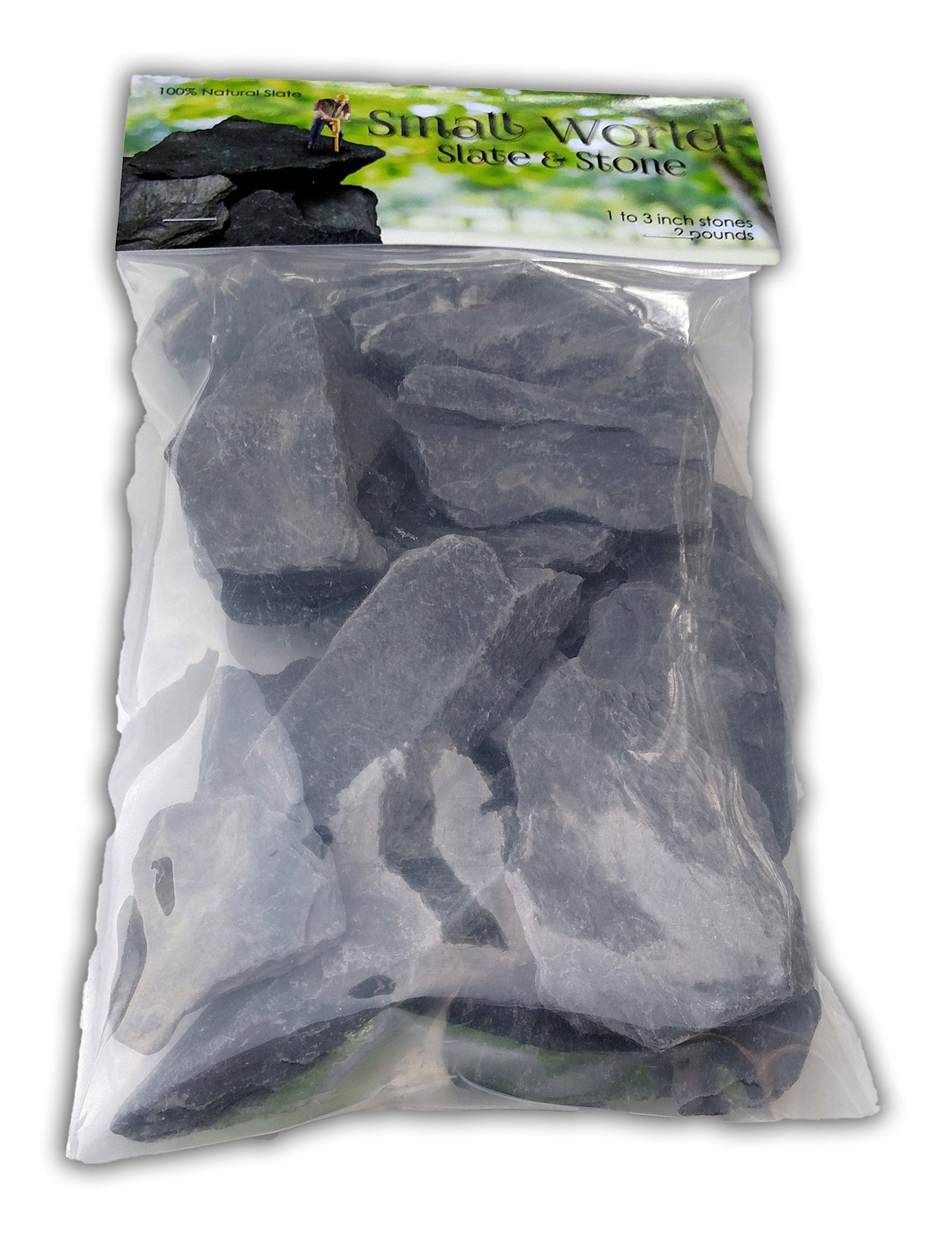 Natural Slate Stone 1 to 3 Inches - USA Sourced and Packaged for Aquascaping Aquariums, Terrariums, Paludariums, Reptile Enclosures, Wargaming, Models, Mosaic Art, Miniature Fairy Gardens (2lbs Grey)