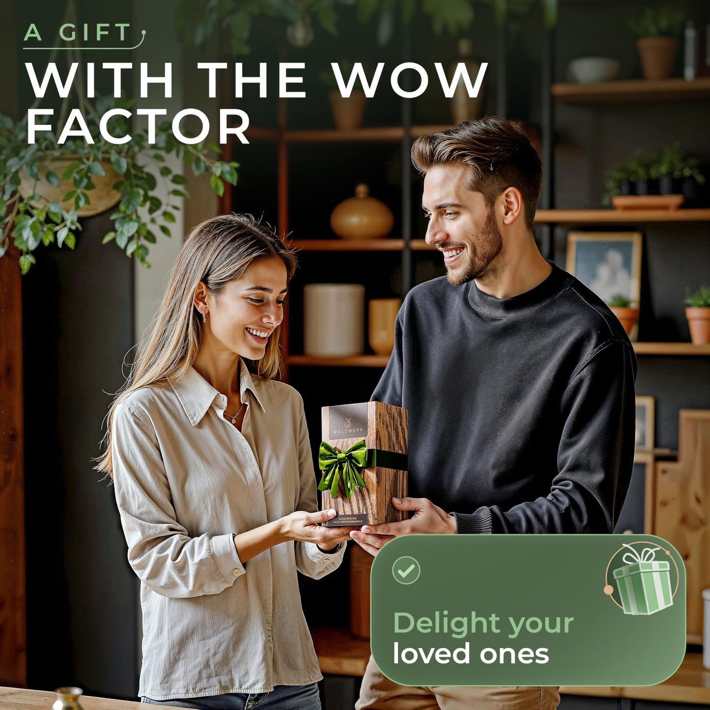 WALDWERK Electric Salt and Pepper Grinder Set (300 mAh Rechargeable Battery) - Salt and Pepper Shakers with Elegant Acacia Wood Stand β Rechargeable Automatic Salt and Pepper Grinder Set