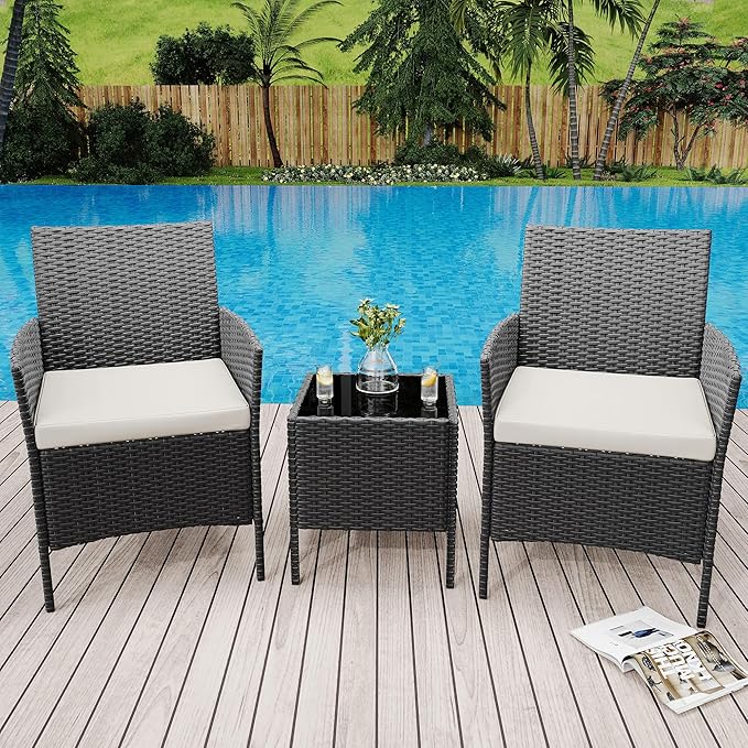GarveeLife 3 Piece Patio Furniture Set, Rattan Outdoor Furniture