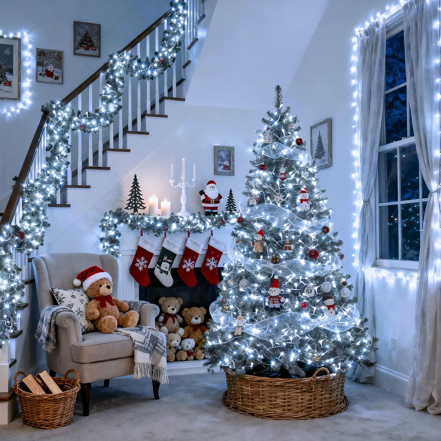 JMEXSUSS 66ft 200 LED White Christmas Lights Indoor Outdoor, Connectable String Twinkle Lights Outdoor Clear Wire Plug in for Bedroom House Fireplace Christmas Tree Decoration