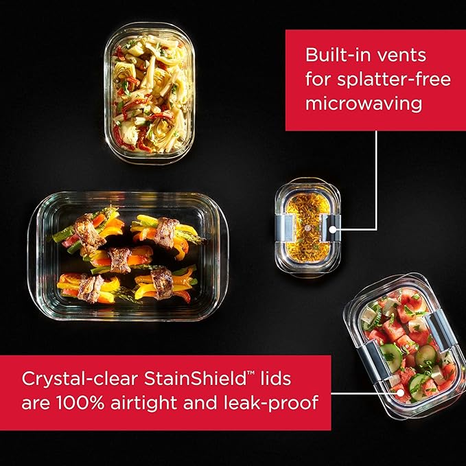 Rubbermaid Brilliance Glass Food Storage Containers, Leak-Proof