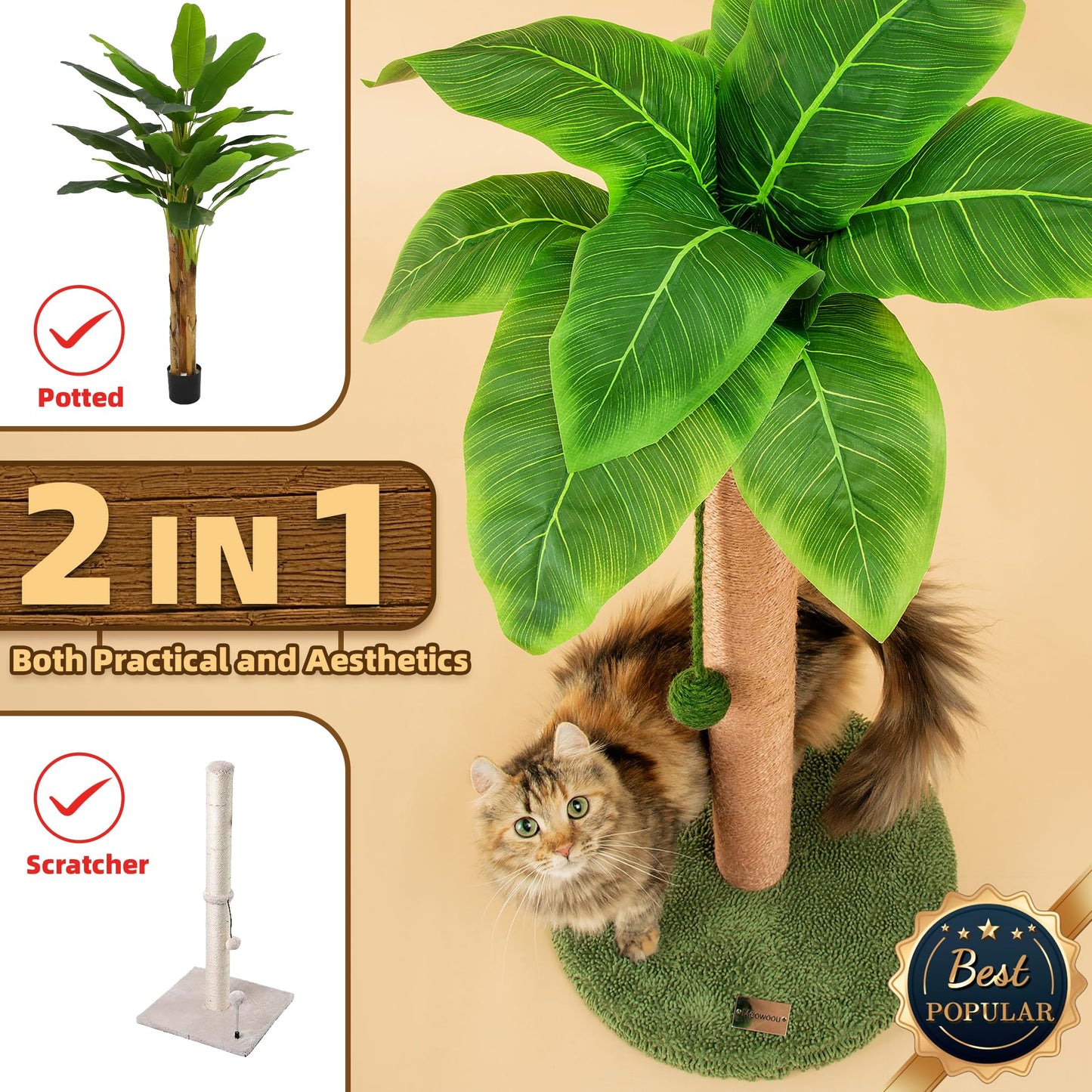 Cat Scratching Post 84 cm Cute Scratcher Kitten with Sisal Rope for Indoor Cats Palm Tree Cat Scratching Post with Dangling Balls for Small Cats