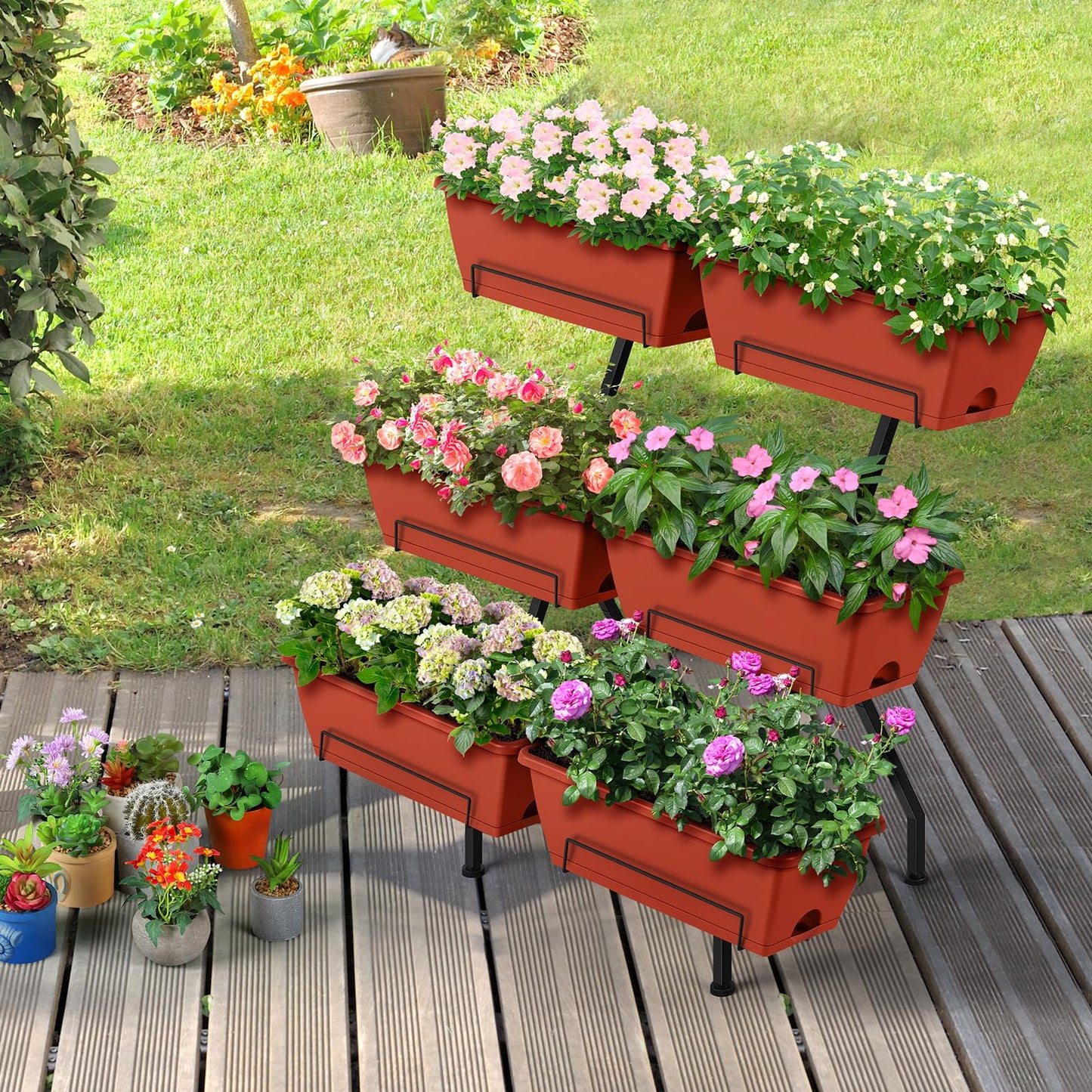 Raised Garden Beds Vertical Garden Planters Indoor Outdoor Standing Raised Planter Box with Legs, Plastic Raised Bed Tiered Planter Boxes Elevated Herb Flower Beds for Vegetables, Balcony, Patio, Red