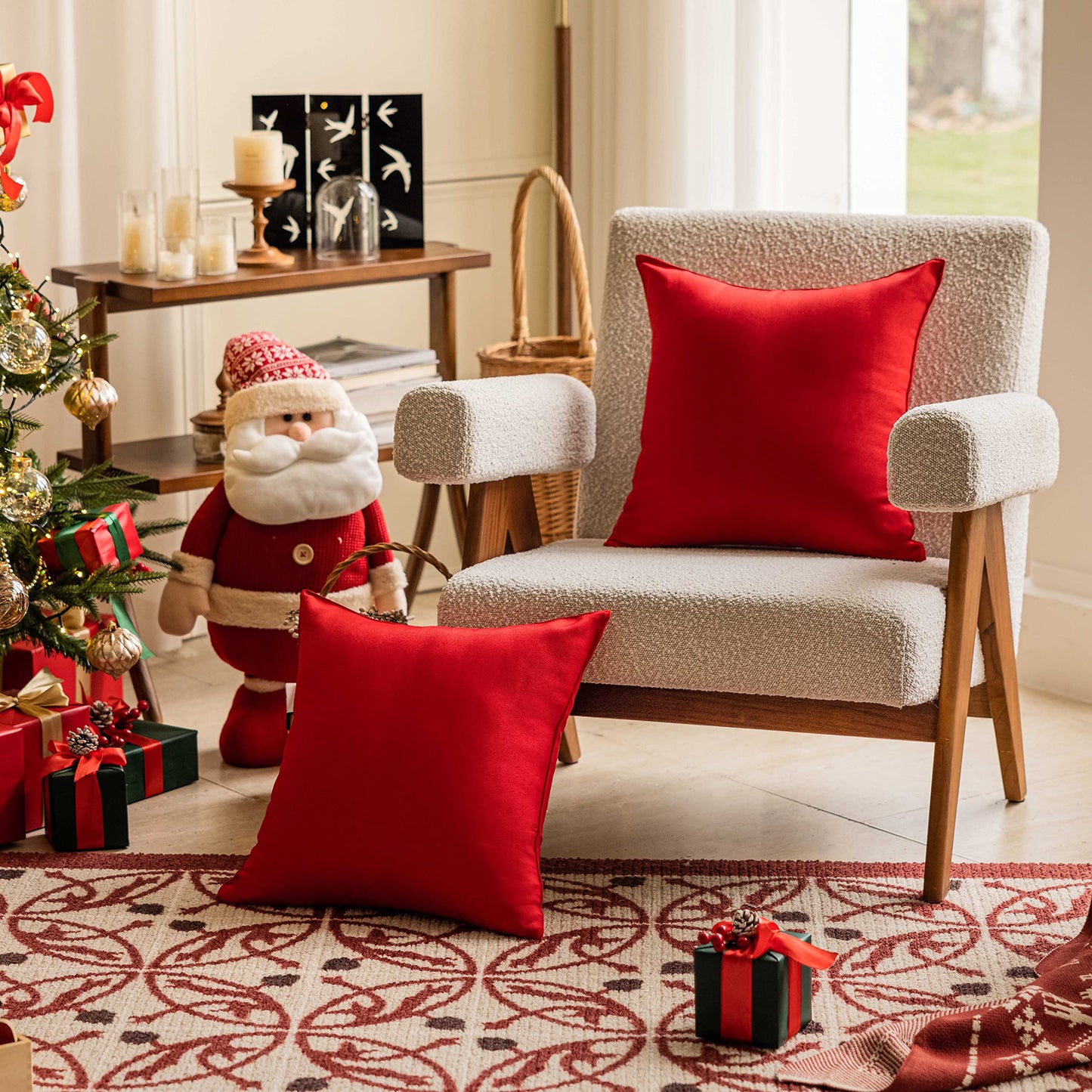 Home Brilliant Red Pillow Covers 18x18 Outdoor Pillows for Patio Waterproof Throw Pillow Cover for Couch Chair Tent Wedding Party Outdoor Christmas Decorations, 18x18 inches(45cm), Red