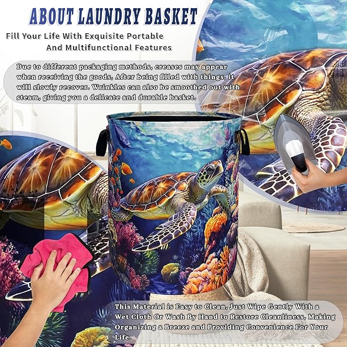 Funny Turtles Laundry Basket Oxford Cloth Ocean Animal Sea Turtle Laundry Hamper
