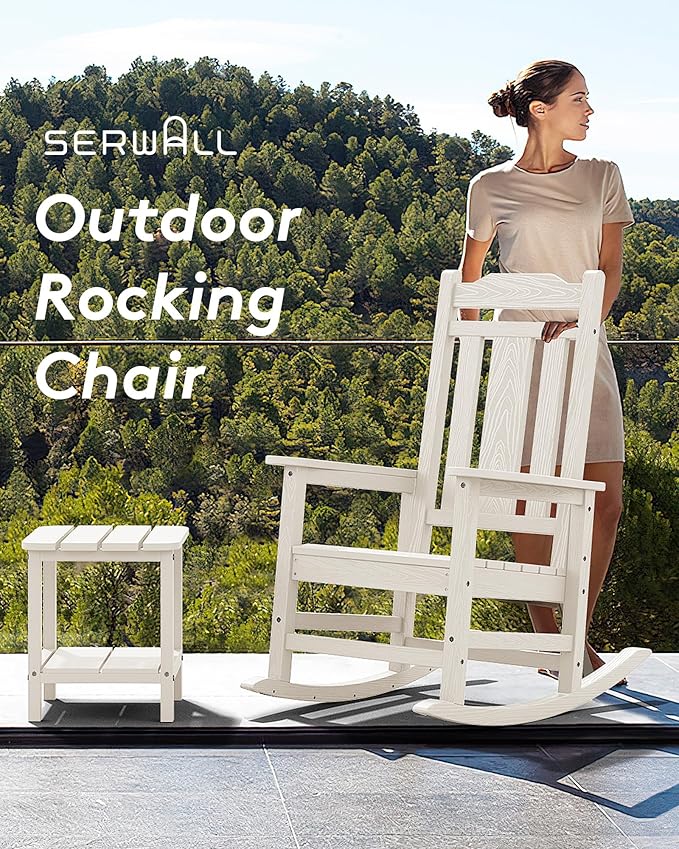 SERWALL Oversized Outdoor Rocking Chair Set of 2, HDPE Outdoor Rocking Chair for Adults, White