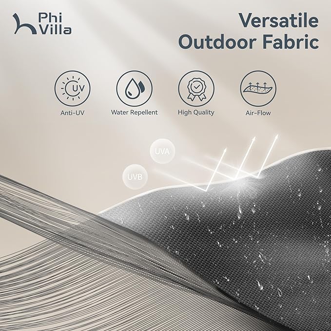 PHI VILLA 13ft Patio Umbrella with 120 PCS Solar-Powered LED Color-Changing Lights, Double-Sided Large Rectanglular Umbrella Outdoor for Table with Crank Lift,Light Grey(No Base)