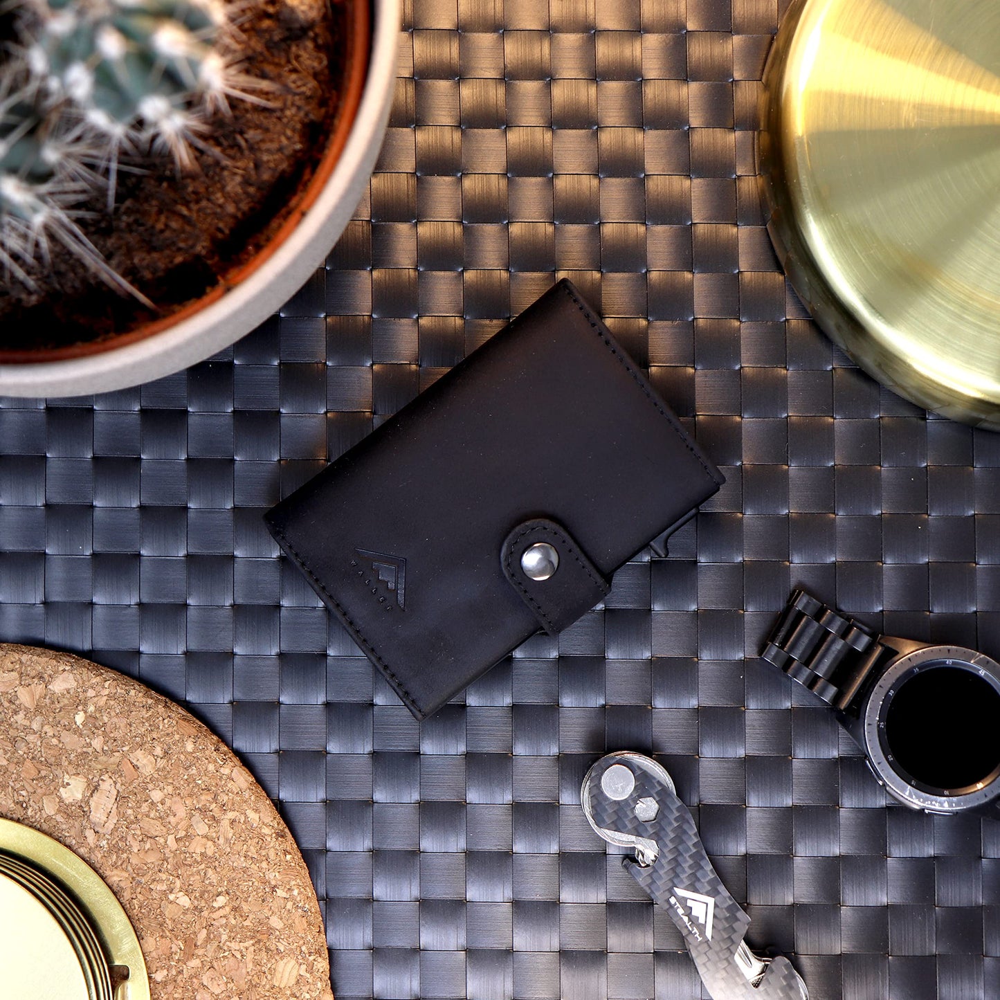 Stealth Wallet - Smart Minimalist Card Holders - RFID/NFC Blocking Pop Up Wallets with Gift Box - Credit Cards Holder & Contactless Protection (Black with Black Crazy Horse Leather and Coin Pocket)