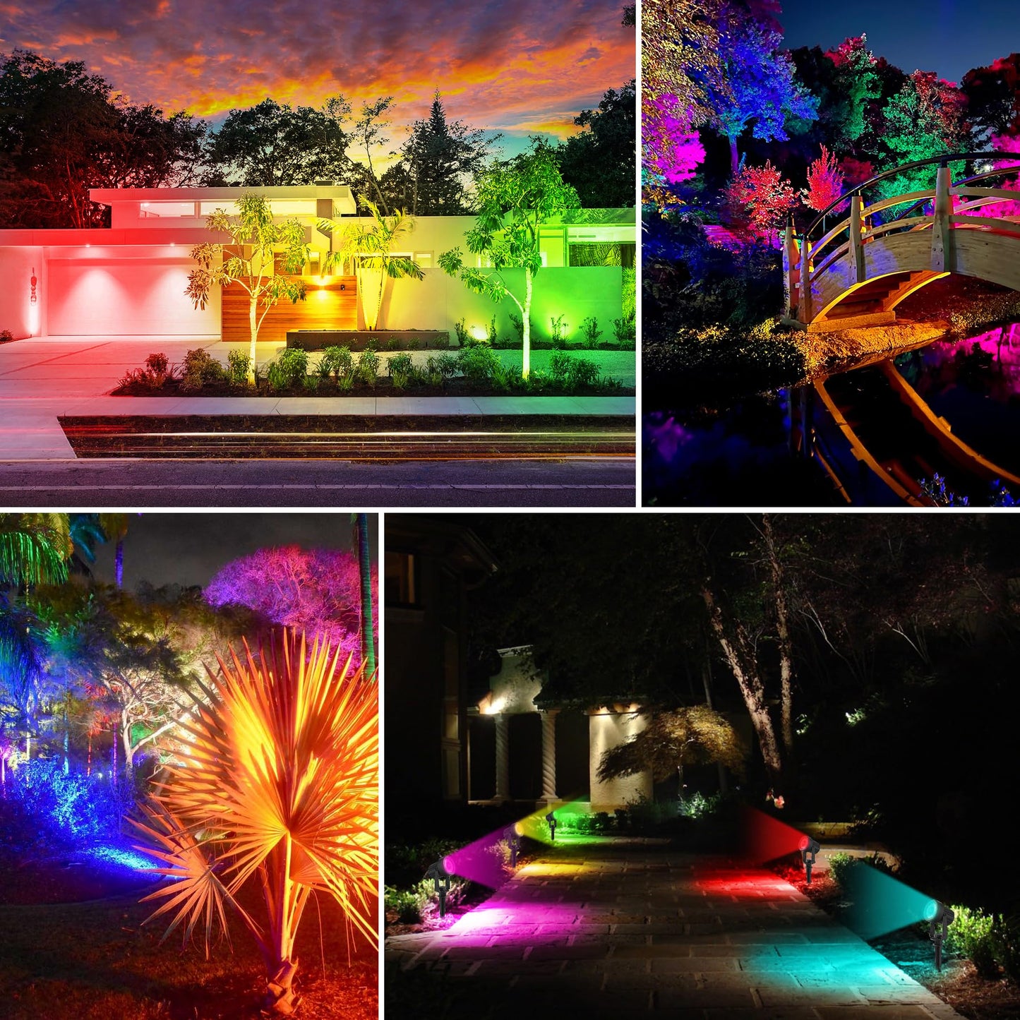 NATPOW RGB Solar Spotlights, Landscape Lights Color Changing Waterproof Solar Garden Lights, Auto ON/Off Adjustable Spot Lights, 6-in-1 Wall Lights for Yard, Garden, Driveway, Pool, Lawn