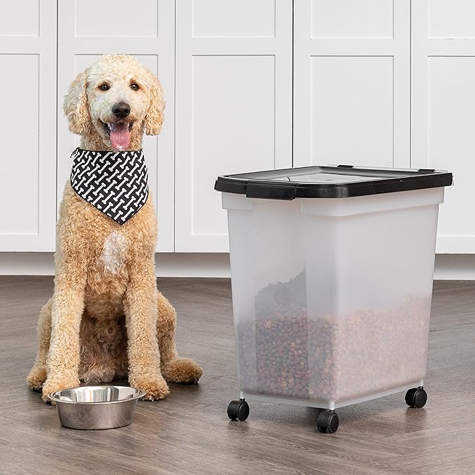 IRIS USA Airtight Dog Food Storage Container, WeatherPro, Removable Wheels