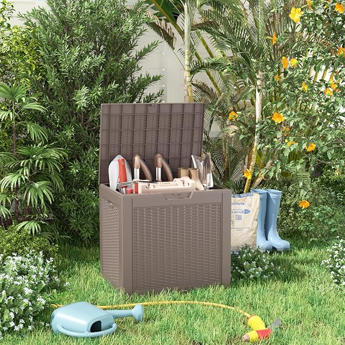 EasyUp 30 Gallon Outdoor Deck Box Waterproof, Lager Patio Storage Box Indoor and Outdoor Use,Resin Storage Bin for Patio Furniture Cushions Garden Tools, Package Delivery,UV Resistant(Gray)