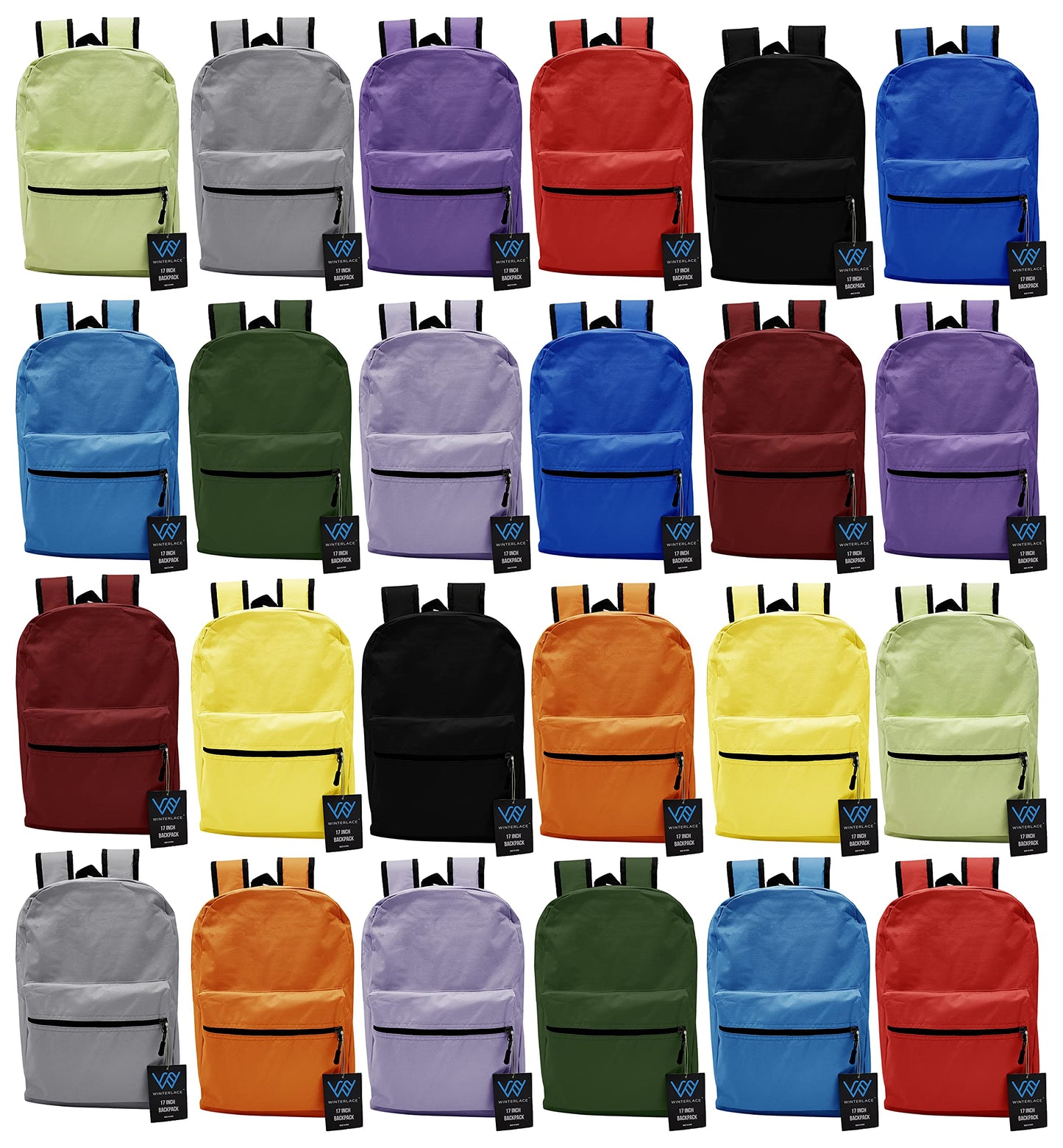 Winterlace 24 Pack Backpack, Bulk 17 inch Lightweight Outdoor Travel Gym Corporate Events Bag (Assorted)