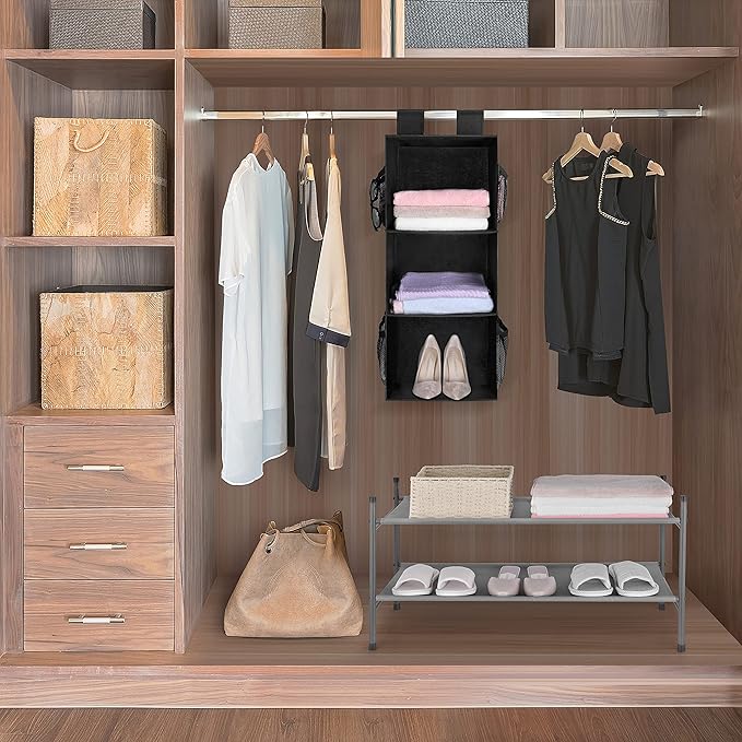 MAX Houser 3-Shelf Hanging Closet Organizers, Collapsible Closet Hanging Shelves