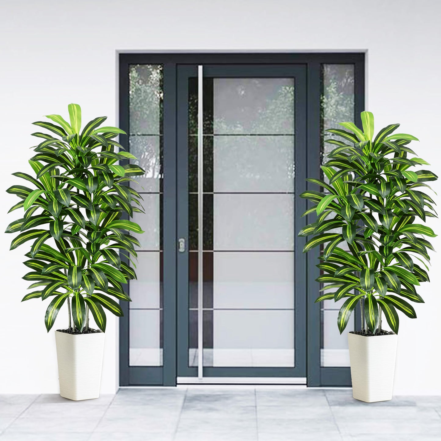 Artificial Dracaena Tree - 5FT Tall Fake Plants with White Tall Planter - Artificial Plants Indoor Floor Plant in Pot - Large Tropical Fake Yucca Potted Tree for Home Office Living Room Decor