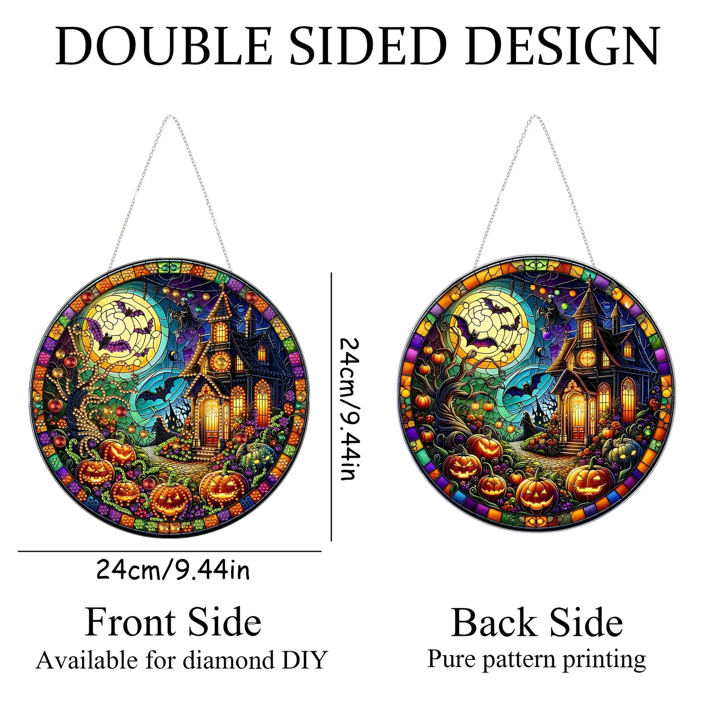 DIY Diamond Art Painting Wreath Kits,Special Shaped Rhinestone Hanging Ornament Diamond Art Window Pendants for Gift Home Garden Wall Hanging Kits,Double Sided (Haunted House)