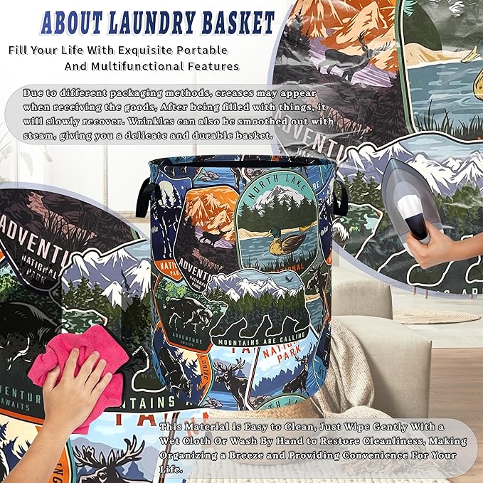 Funny Adventure Laundry Basket Oxford Cloth Bears Animals Laundry Hamper