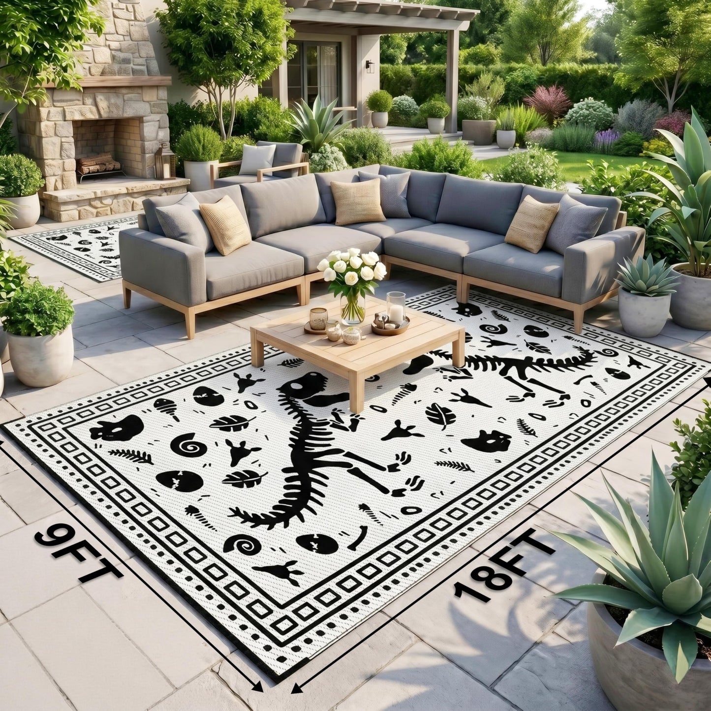 CircleRoad RV Outdoor Rug 9x18 Waterproof Patio Rug Mat with 4 Stakes UV Resistant Reverisble Plastic Straw Outdoor Rug with Carry Bag for RV Camping Picnic Beach Backyard