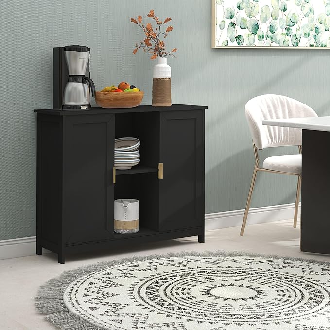 TaoHFE Black Buffet Cabinet, Modern Narrow Sideboard Buffet Cabinet Wooden Side