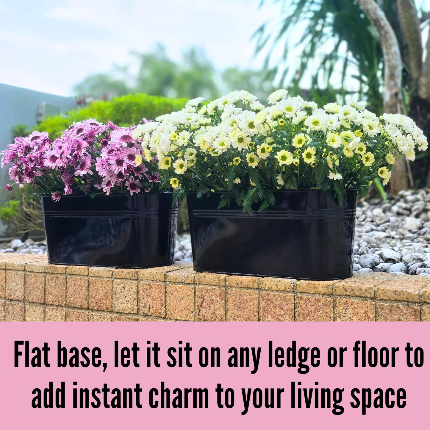 LaLaGreen Outdoor Plants Rail Planter (16 Inch, 10 Pack) Black Metal Iron Hanging Flower Pots Deck Railings Fence Balcony Modern Boho Style Wall Mount Window Boxes Plant Holder Hooks Porch Home Decor