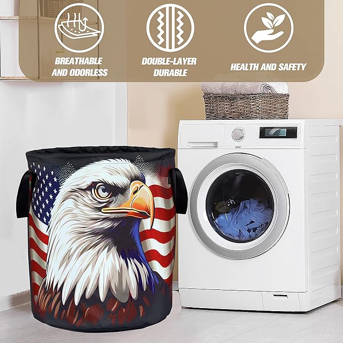 American Flag Eagle Laundry Basket Foldable Oxford Cloth Funny Tote Bag Laundry