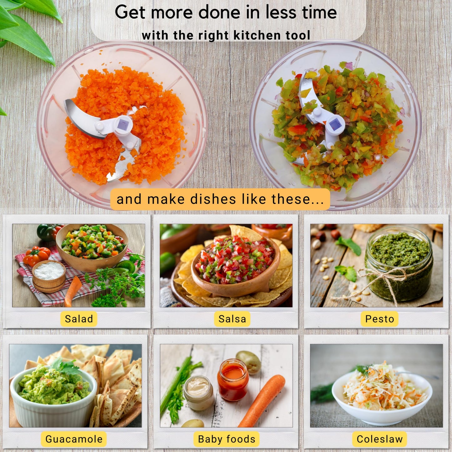 Brieftons Manual Food Chopper, Compact & Powerful Hand Pull Chopper Blender to Chop Onion, Garlic, Vegetables, Fruits, Herbs for Salsa, Salad, Pesto, Hummus, Coleslaw, Puree, Indian Cooking