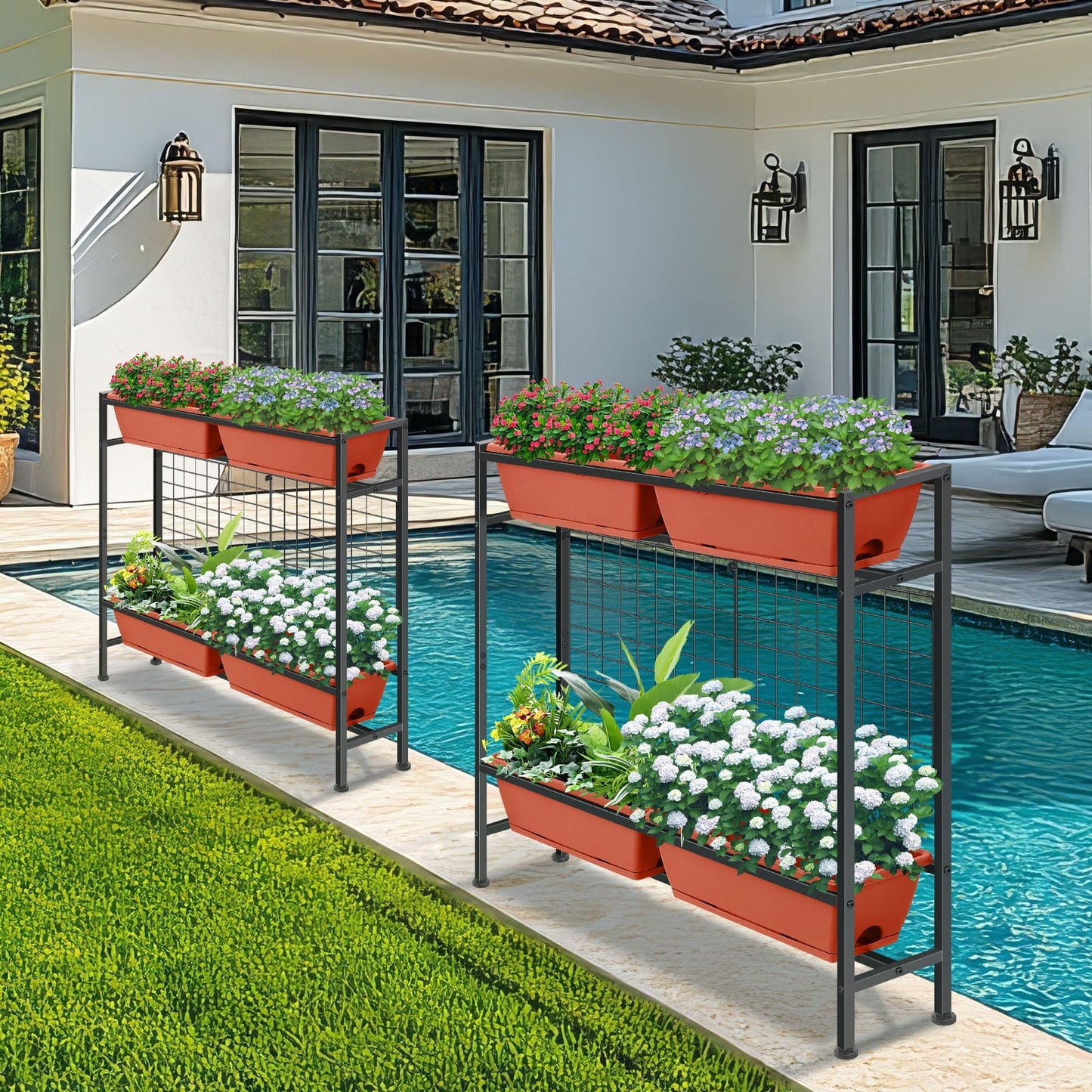 CADUKE Raised Garden Bed, Garden Raised Planter Box with Legs, 32" Elevated Vegetable Garden Beds with Drainage Holes & Trellis, Herb Garden Planter Outdoor for Vegetables, Balcony, Red