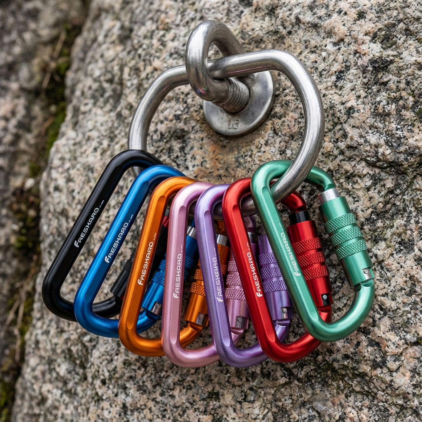 FresKaro 3inch Auto Locking Carabiner Clips, Solid D Shape Style, Heavy Duty Keychain Aluminum Carabiner - Holds a Maximum of 2698lbs, Lightweight 1.09oz, for Hammock, Hiking, Dog Leash, 3pack, Orange