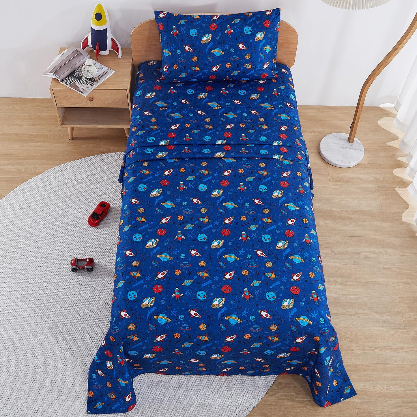 lasoftan Kids Sheet Set Twin Size, Twin Sheet Set with Space Universe Pattern,Breathable Silky Soft Microfiber Kids Fitted Sheet