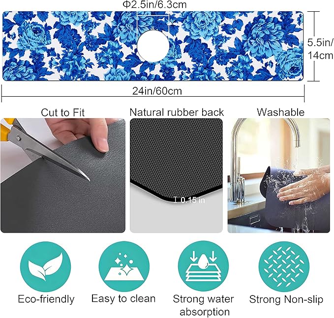 Kitchen Sink Splash Guard Faucet Mat Super Absorbent Fast Drying Mat Sink