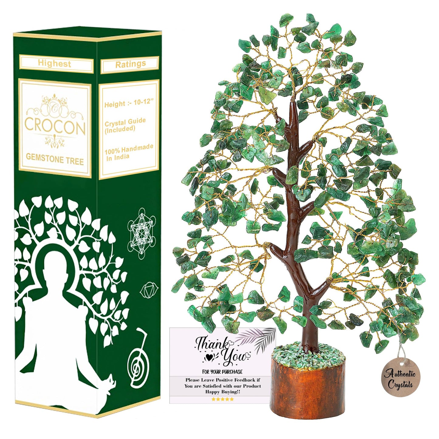 Crocon® Green Aventurine Crystal Tree, Birthday Gifts for Women & Men, Home Decor Healing Crystals Present, Spiritual Gift Room Decor, House Warming Gift Home, Self Care Mom Birthday Gift for Women
