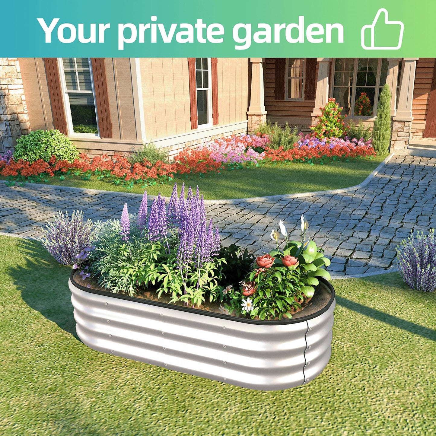 Lujsgntz 4x2x1 ft Oval Galvanized Metal Raised Garden Beds, Thickened Rust-Proof Flower Beds, Outdoor Plant Planter Boxes(Silver, 2PCS)