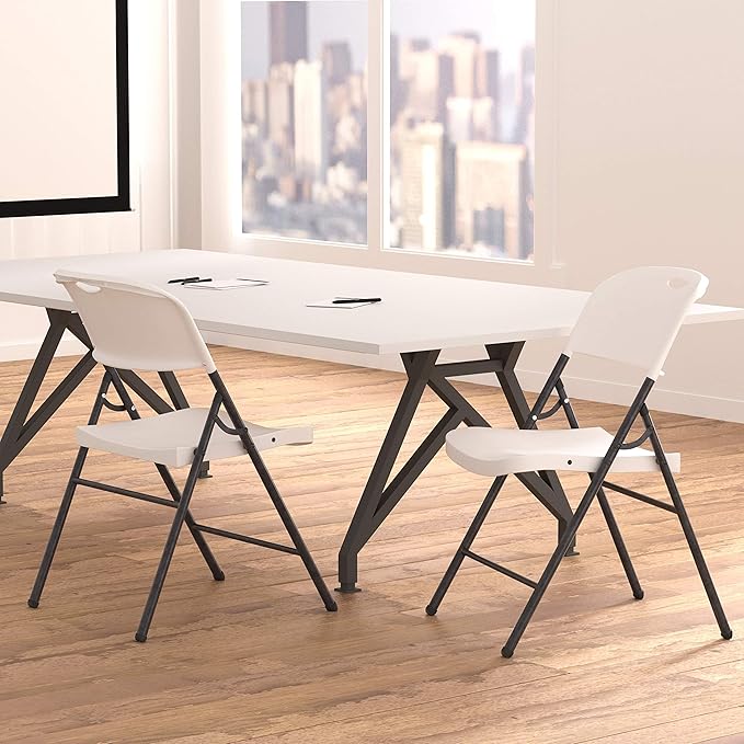 Amazon Basics Portable Folding Plastic Chair with Back Support, Easy to Fold and Store, 350-Pound Capacity, White, 2-Pack