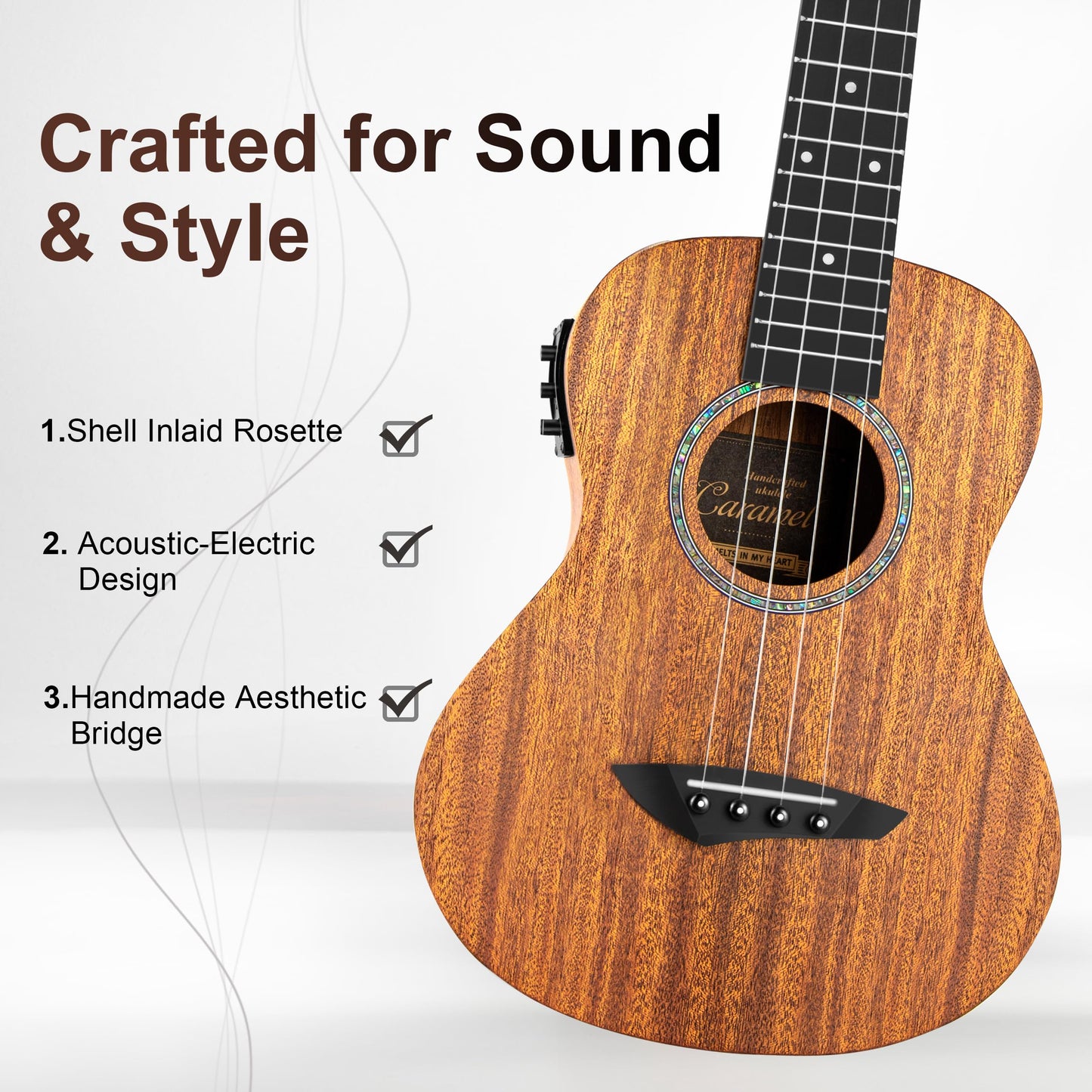 26 inch Caramel CT402 All Solid Mahogany Tenor Ukulele LCD color display Electric Uke Beginners Guitar Starter Pack Bundle Gig bag Strap Ukelele Set